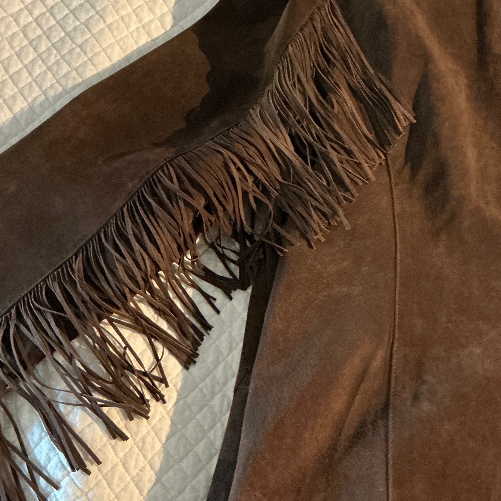 SUEDE FRINGED JACKET & MATCHING LINED PANTS